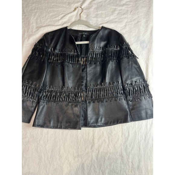 Lafayette 148 New York Black Lambskin Leather Fringe Lattice Jacket Womens 6 - Picture 2 of 9